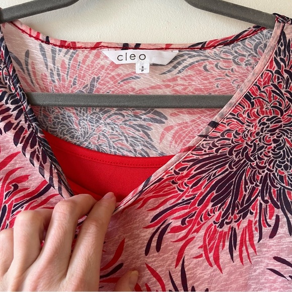 Cleo Pink Floral Vacation Blouse Sz S Lightweight Resort Top Drawstring Tunic - Picture 7 of 15